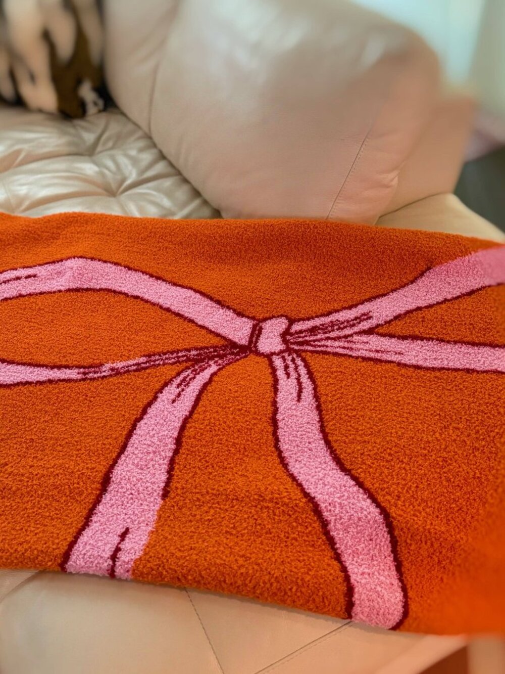 My Only Bow Coziest Blanket Orange Pink Bow Throw 50x60 NWT